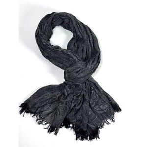Blue Pacific Scarf Womens Gray Black Cashmere Silk Floral Textured Wrap Layering